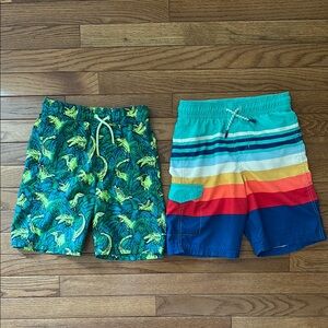 CAT & JACK swim trunks boys size small 6 7 bundle of 2 dinosaur stripes VGUC